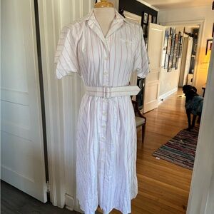Leslie Fay White and Pink Striped Midi Dress
